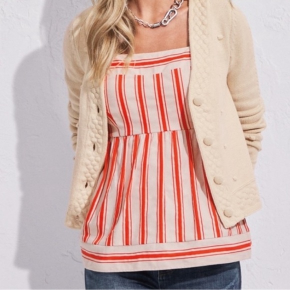 CAbi Orange & Cream Striped Adjustable Strap Linen Blend Top - Picture 5 of 5